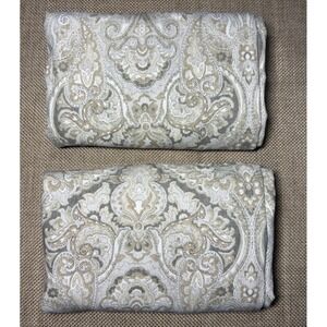 Pottery Barn Mackenna Curtain Panel Set 50x96 Paisley Damask Linen Cotton Blend